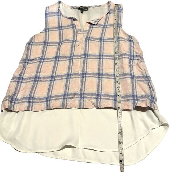 Market & Spruce Pink and Blue Plaid Layer Look Sleeveless Top Women's M Medium - Picture 7 of 8
